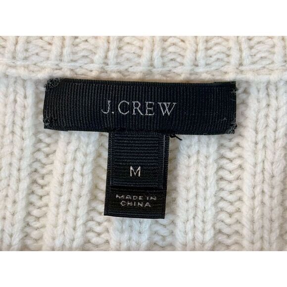J. Crew Ivory Aran 100% Wool Cable Knit Raised Dots Cream Women's Sweater M - Picture 7 of 12